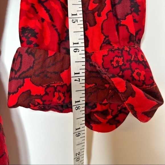 Vintage Floral Midi Dress Red Button Front 60s Sheath Elaine Terry Size Medium - Picture 12 of 13